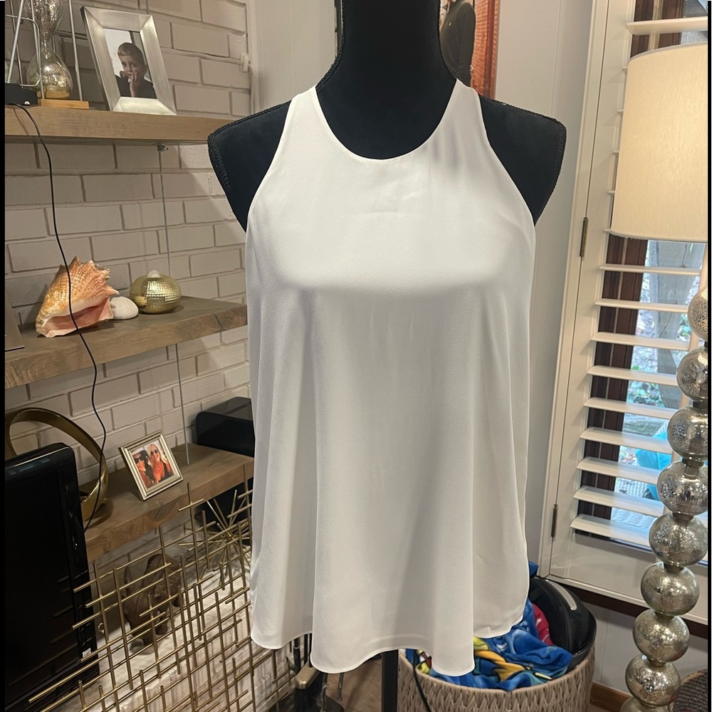 NWT Halston Heritage Ivory Silk Blend with Ruffled Back Tank, medium - Picture 10 of 11
